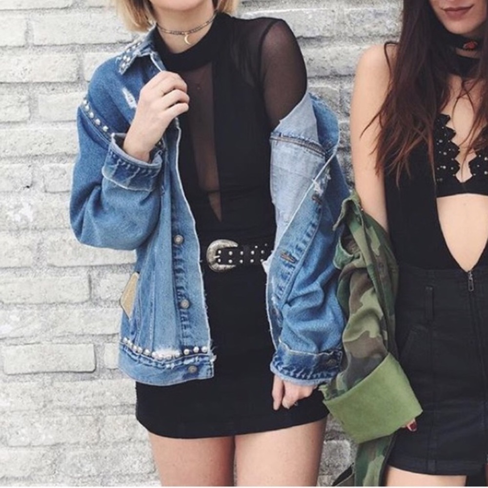 LF Black Mesh V-Neck Top